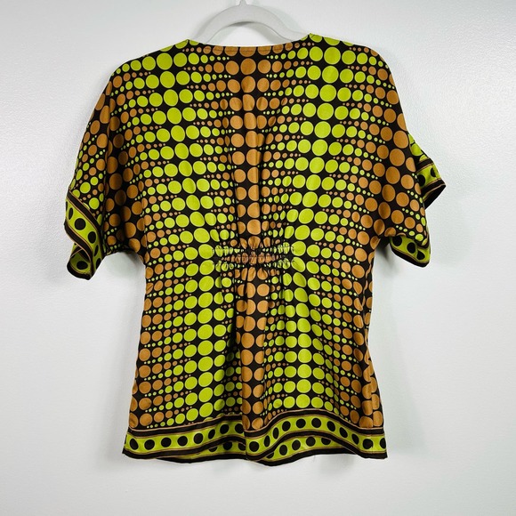 Michael Kors 100% Silk Green Brown Polka Dot Blouse Size XS - Picture 4 of 7